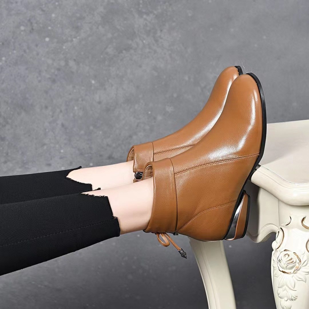 Soft Leather Versatile Low Heel Boots