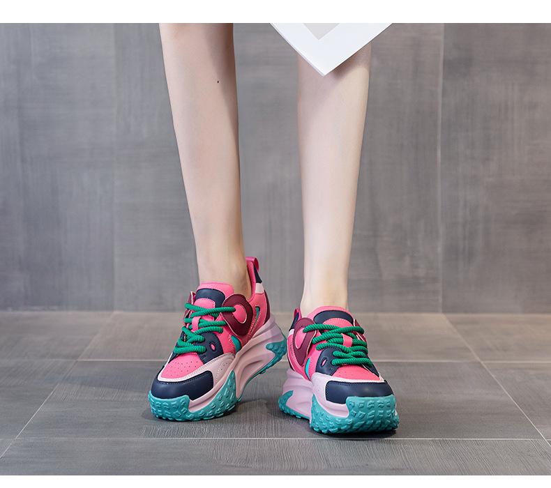 Mixed Color Leather Casual Sneakers