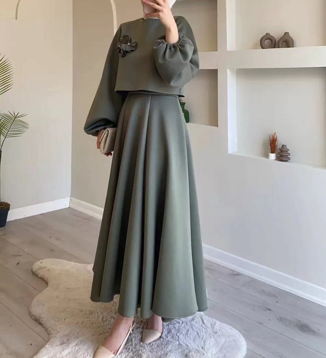 Solid Color Floral Flowy Midi Dress