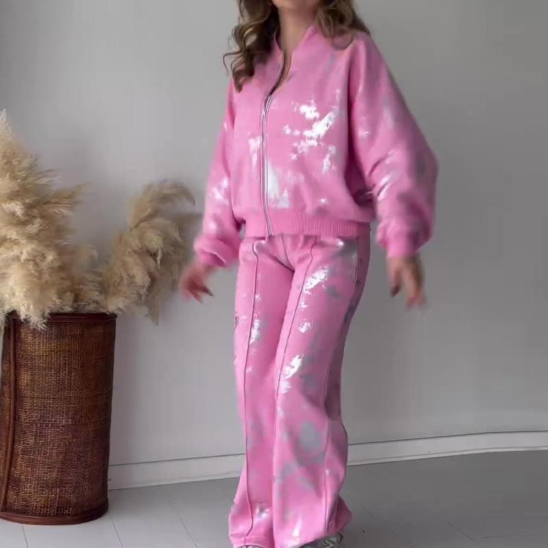 Sequin Casual Zippers Two-Pieces Sets