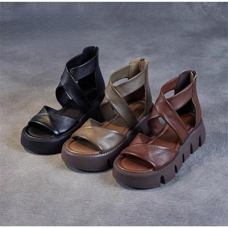 Handmade Cross Cow Leather Wedges Sandals