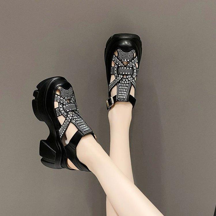 Hollow Rhinestone Muffin Shoes