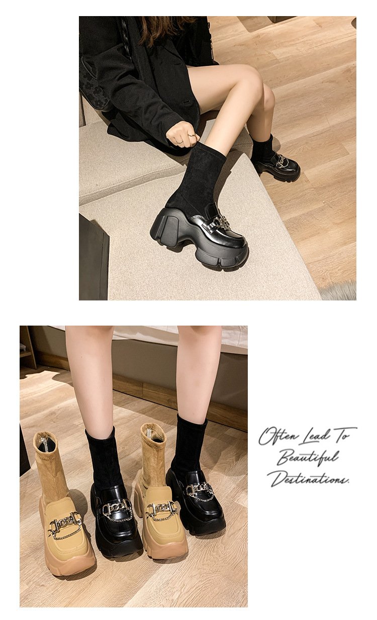 Metal Buckle Chunky Heel Elastics Boots
