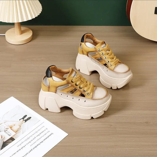 Leather Chunky Lace Up Sneakers