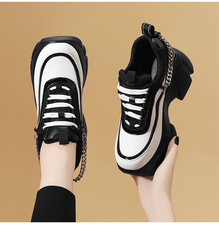 Leather Chain Patchwork Color Sneakers