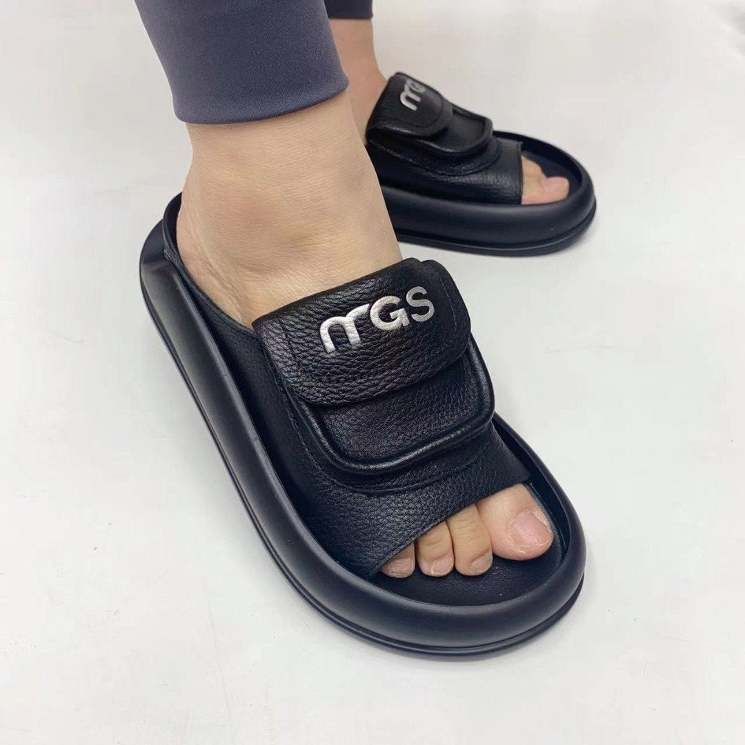 Rubber Genuine Leather Soft Flat Sandals