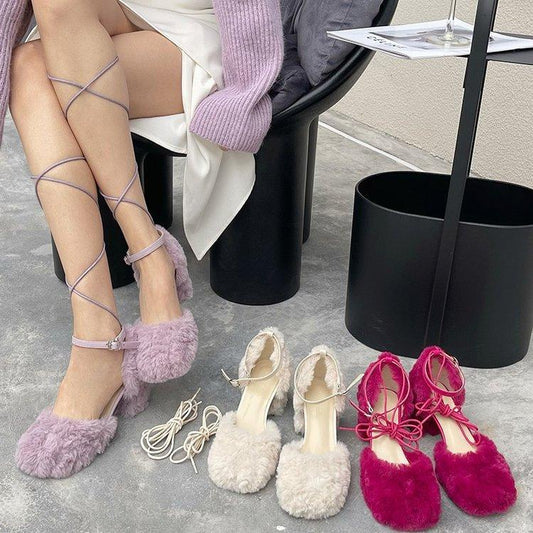 Christmas Strap Solid Color Mid-Heel Shoes