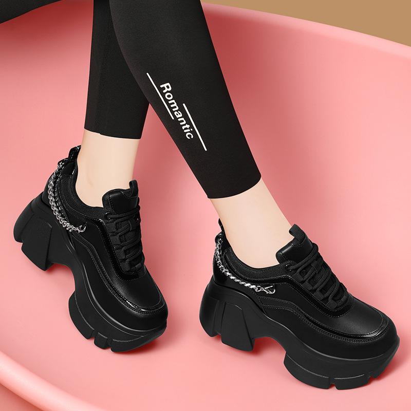 Leather Chain Patchwork Color Sneakers