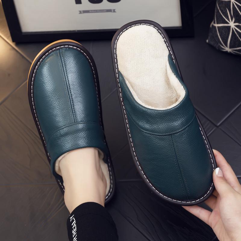 Leather Waterproof Non-Slip Soft Cotton Slippers