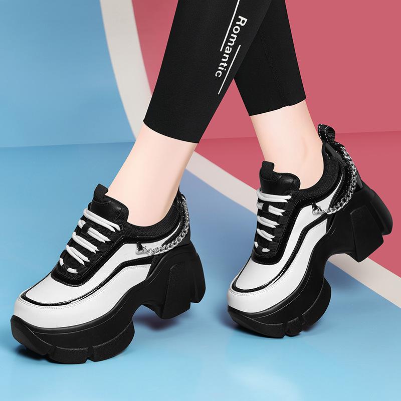 Leather Chain Patchwork Color Sneakers