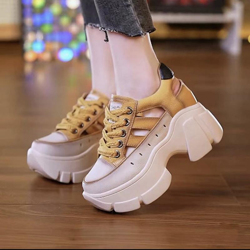 Leather Chunky Lace Up Sneakers