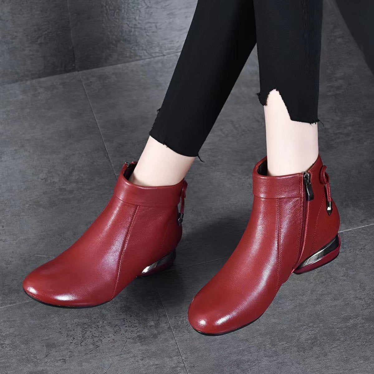 Soft Leather Versatile Low Heel Boots