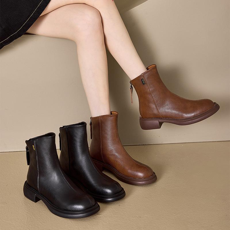 Back Zipper Leather Martin Boots