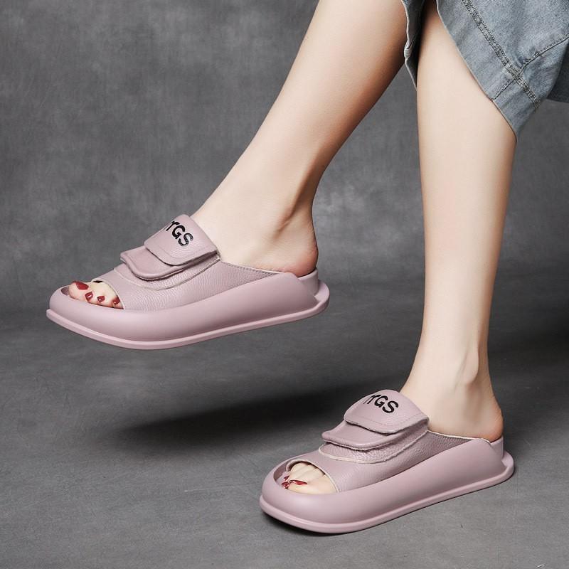 Rubber Genuine Leather Soft Flat Sandals