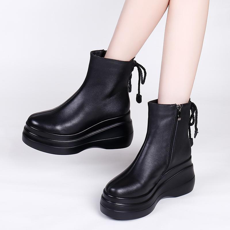 Leather Wedge Snow Boots