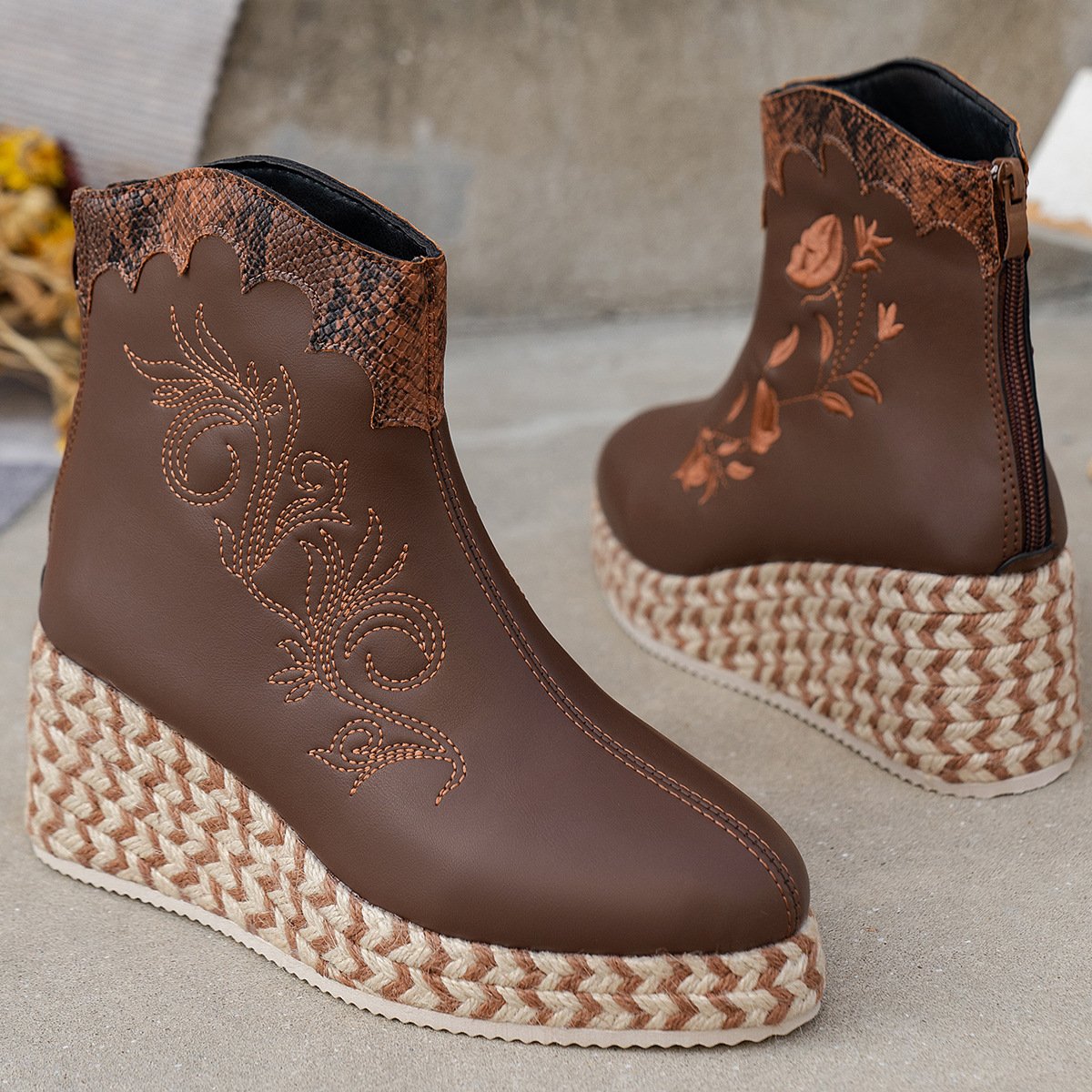 Wedges Embroidered Casual Retro Ankle Boots
