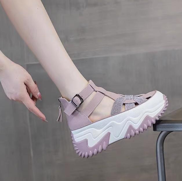 Gothic Thick-Sole Leather Rhinestone Sandals