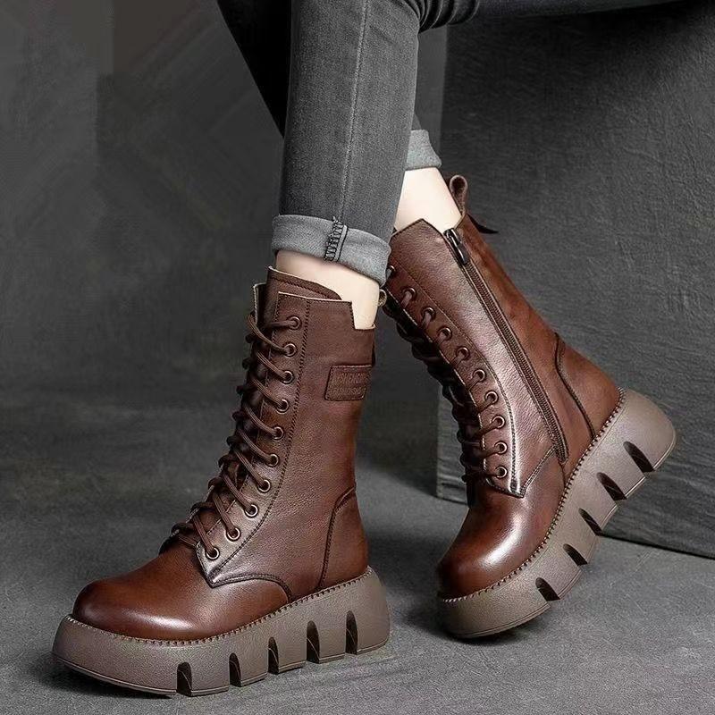 Handmade Retro Leather Platform Boots