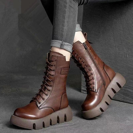 Handmade Retro Leather Platform Boots