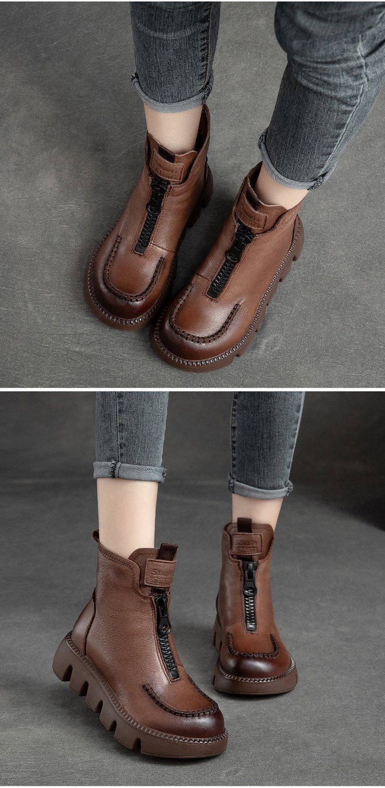 Warm Comfy Leather Zipper Boots