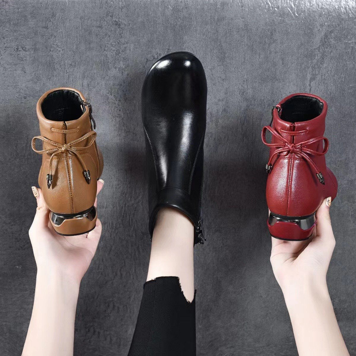Soft Leather Versatile Low Heel Boots