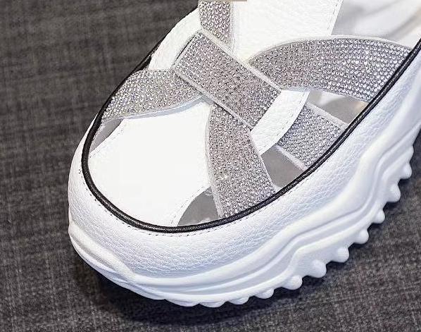 Gothic Thick-Sole Leather Rhinestone Sandals