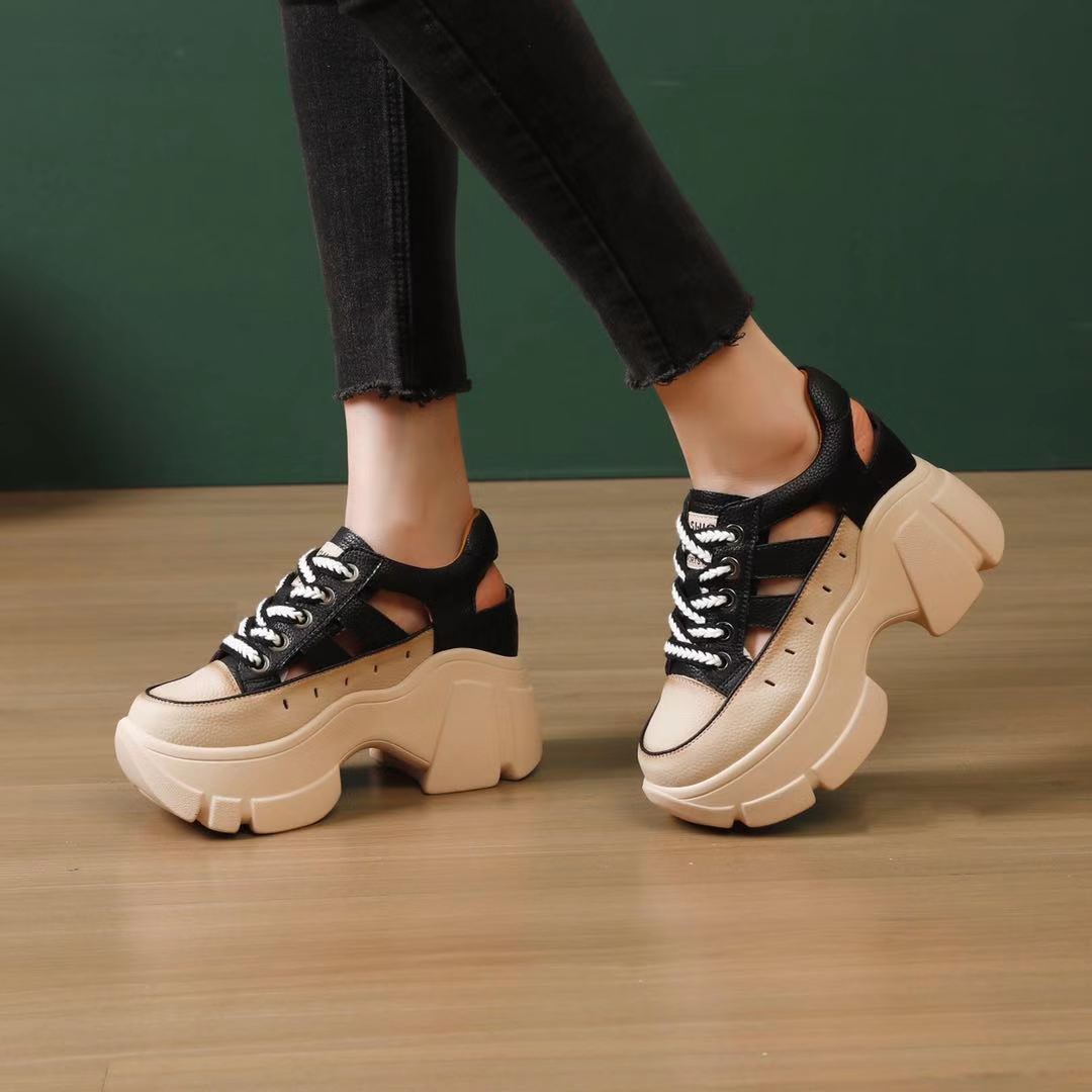 Leather Chunky Lace Up Sneakers