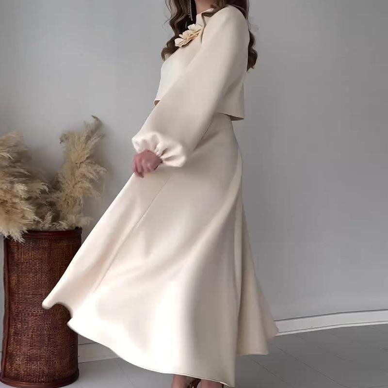 Solid Color Floral Flowy Midi Dress