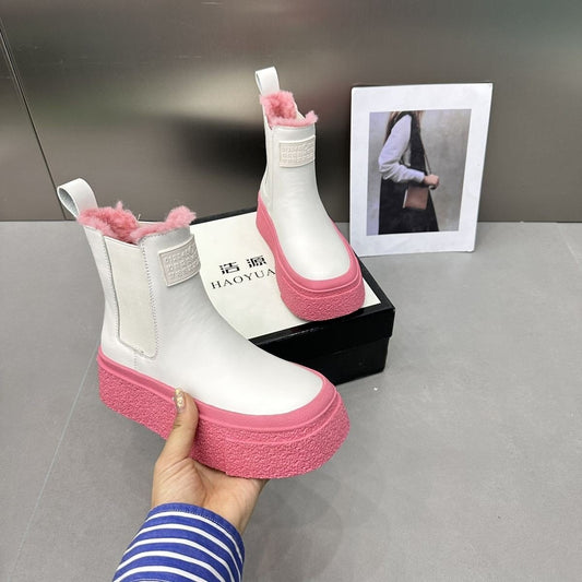 Bright Color Fur Flats Ankle Boots