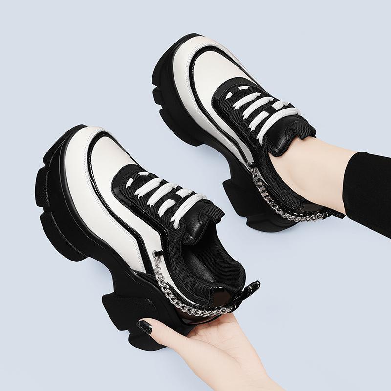 Leather Chain Patchwork Color Sneakers