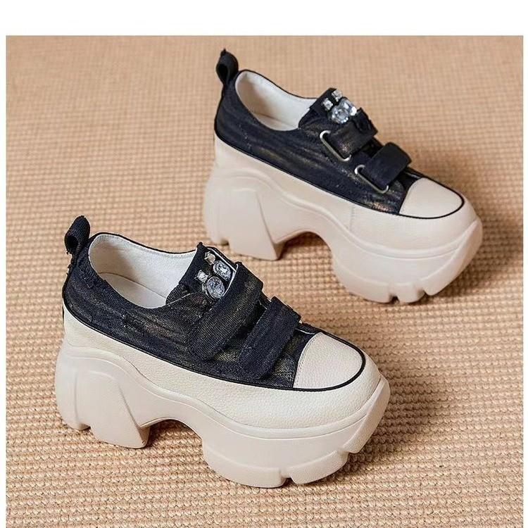 Denim Velcro Thick-Sole Casual Shoes