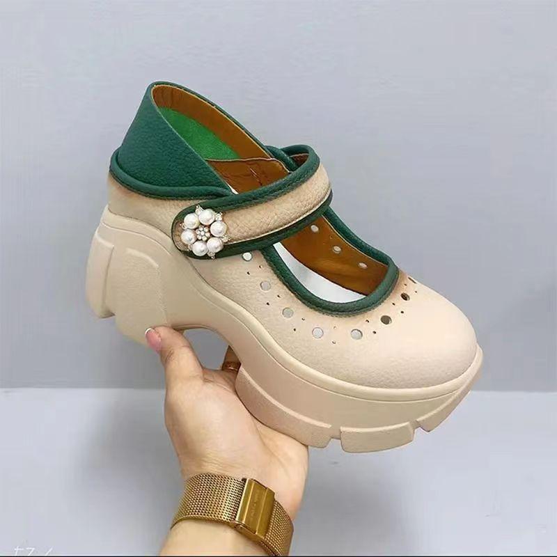 Leather Velcro Rhinestones Chunky Sneakers
