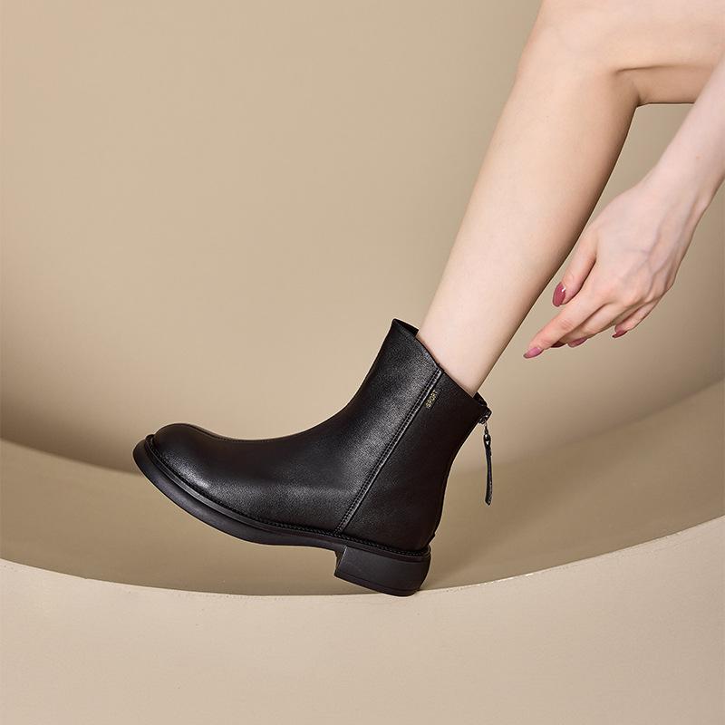 Back Zipper Leather Martin Boots