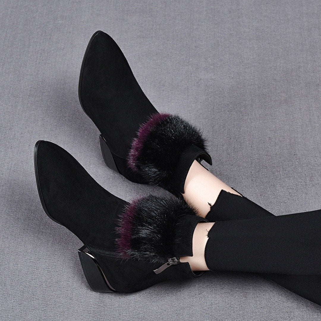 Black Fur Casual Warm Ankle Boots