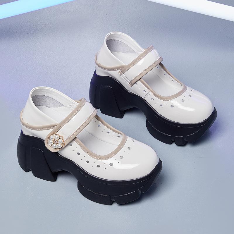 Leather Velcro Rhinestones Chunky Sneakers