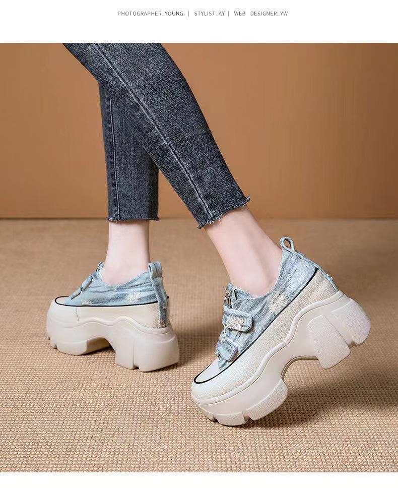 Denim Velcro Thick-Sole Casual Shoes