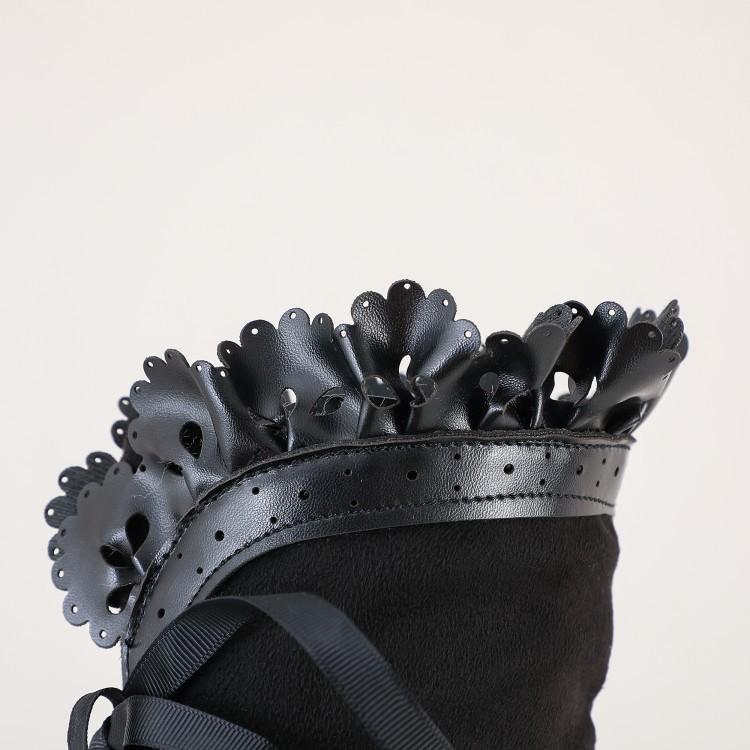 Ruffled Bow Ribbon Burnt Flower Knight Boots