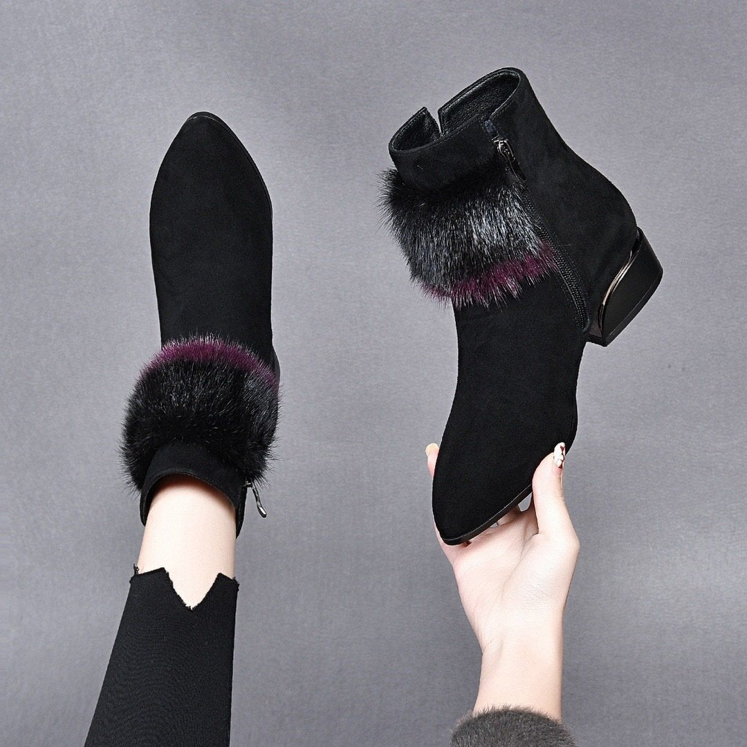 Black Fur Casual Warm Ankle Boots