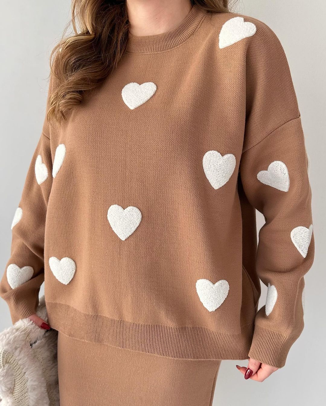 Heart Embroidery Knitted Suits