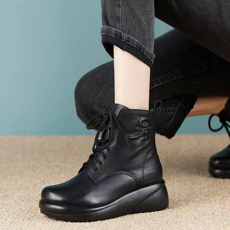 Handmade Soft Lace Up Leather Short Boots