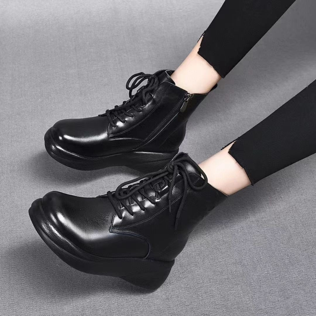 Handmade Soft Lace Up Leather Short Boots