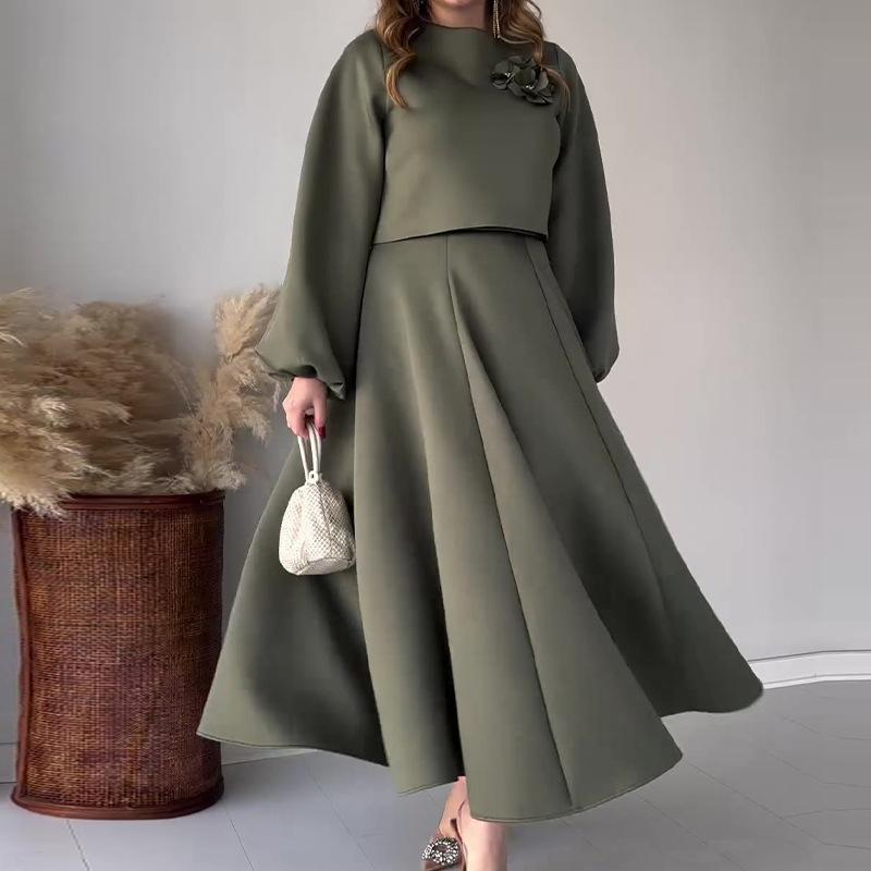 Solid Color Floral Flowy Midi Dress