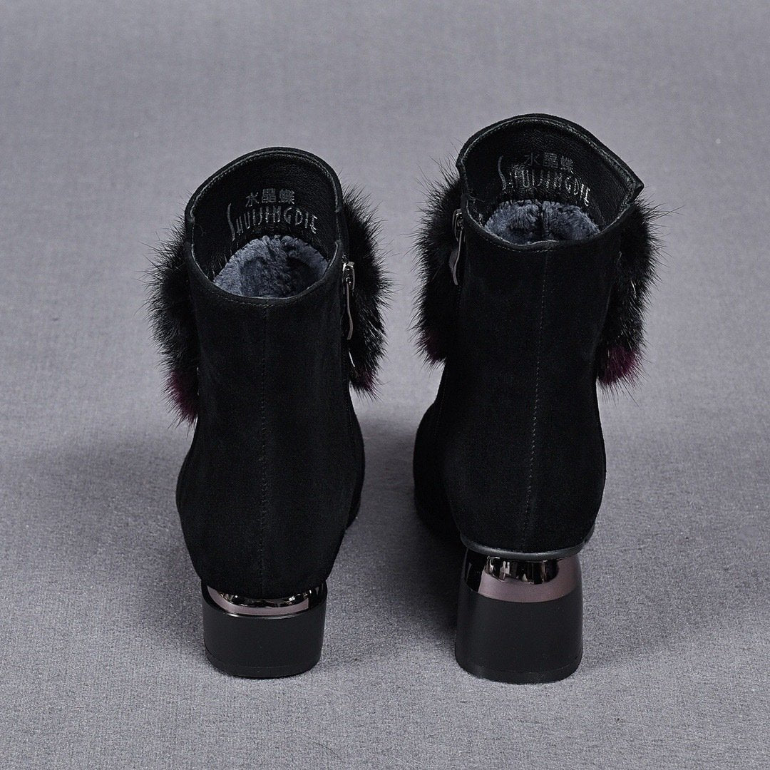Black Fur Casual Warm Ankle Boots