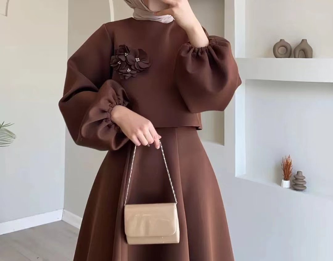 Solid Color Floral Flowy Midi Dress