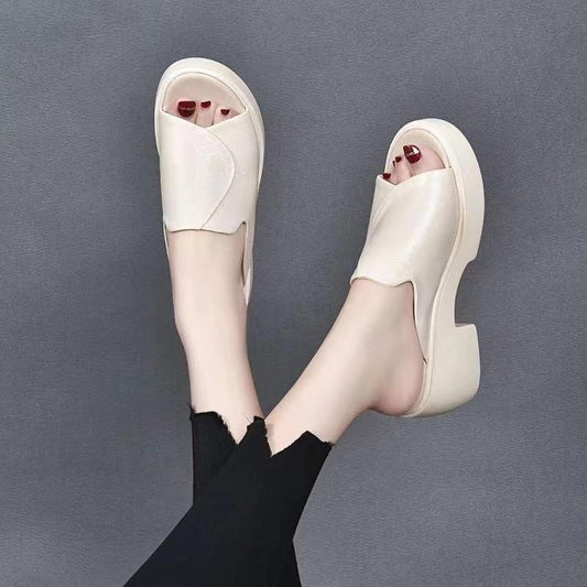 Chunky Leather Casual Waterproof Walking Slippers