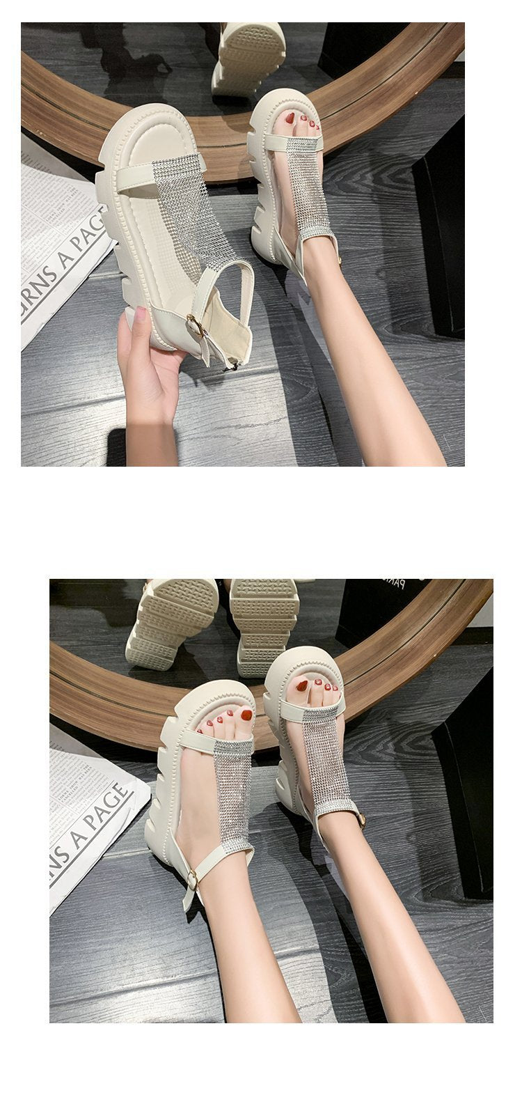 Bling Strap Casual Zipper Platform Sandals