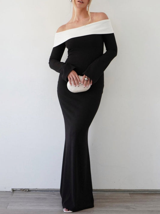 Fashion Off Shoulder Contrast Hip Dress