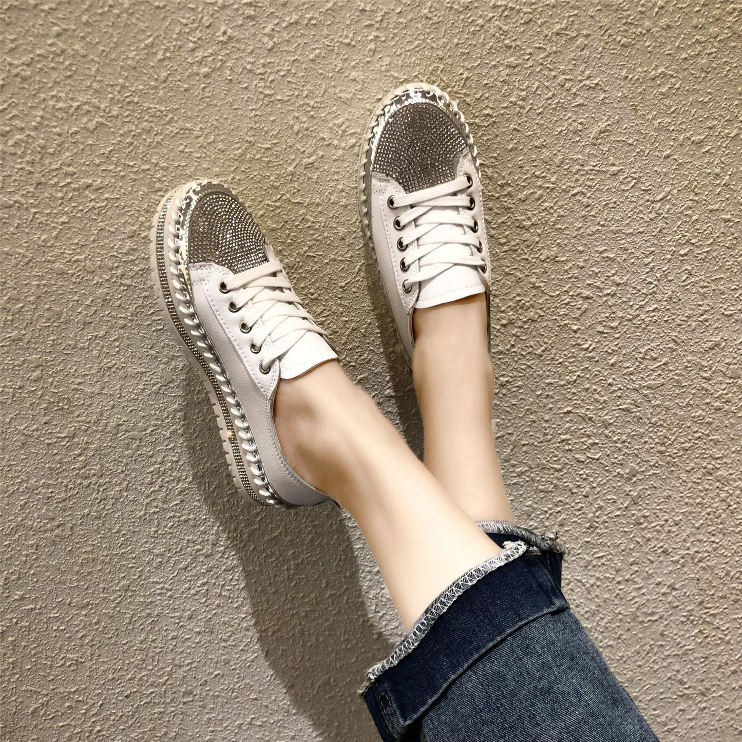 Crystals Bling Leather Round Toe Shoes