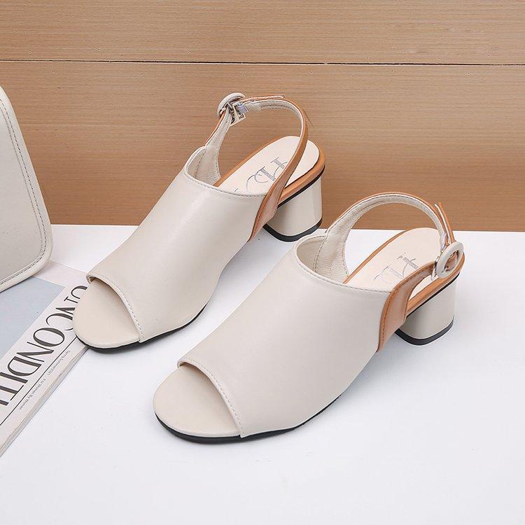 Elegant Mid-Heel Roman Leather Fish Mouth Sandals