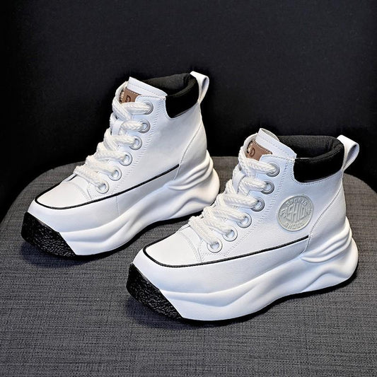 Cow Leather Platform Versatile Ankle Boots